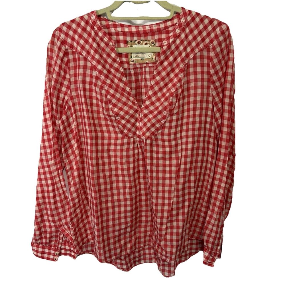 Holding Horses Devon Gingham Popover Top Size 8 Red Anthropologie Picnic Western